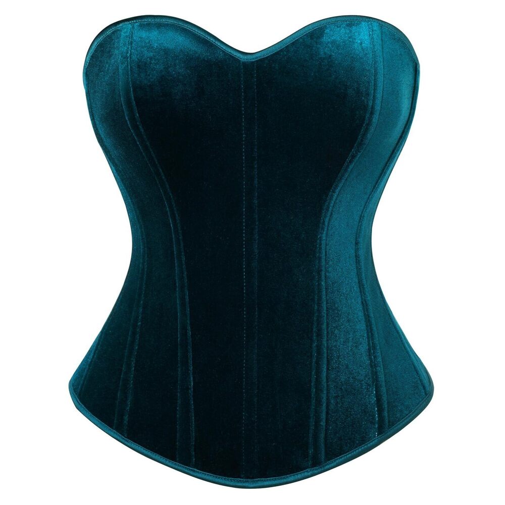 2619 Vintage Blue Corset Top Velvet Overbust Strapless Renaissance Fair